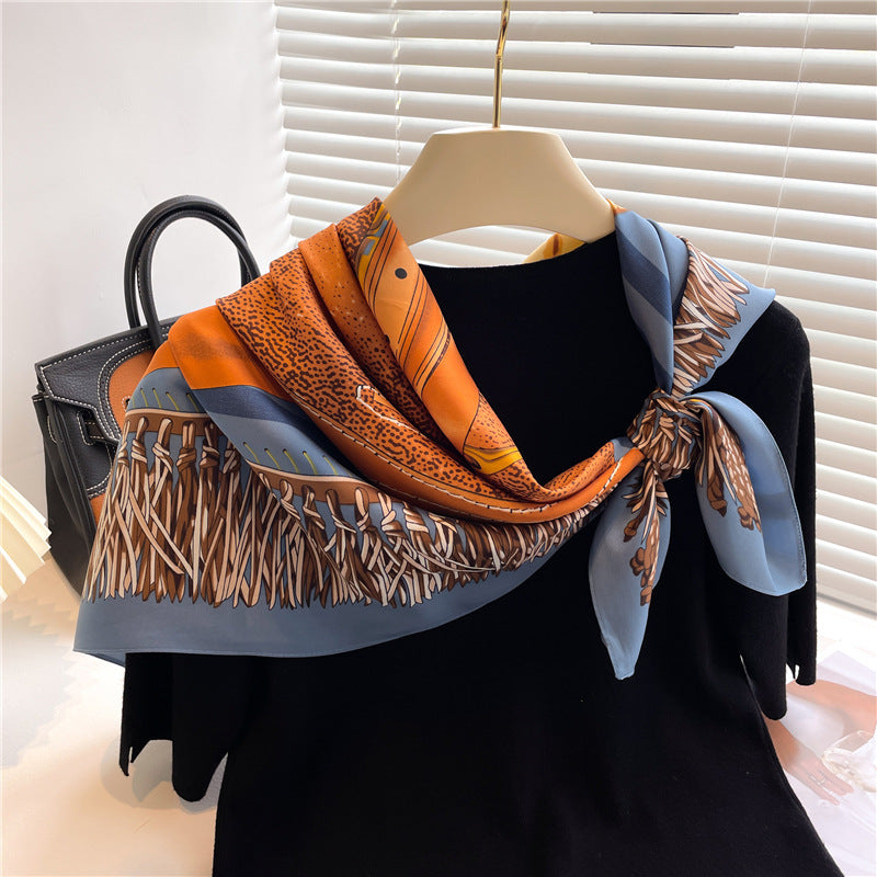Luxury Women’s Silk Scarf Stylish Color Block Twill Accessory