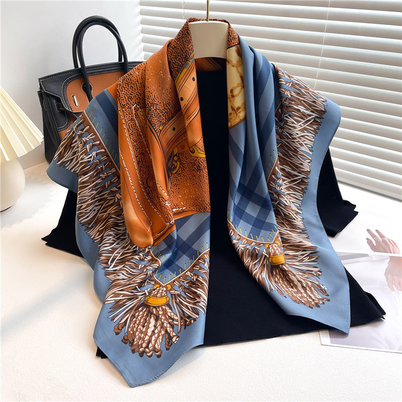 Luxury Women’s Silk Scarf Stylish Color Block Twill Accessory