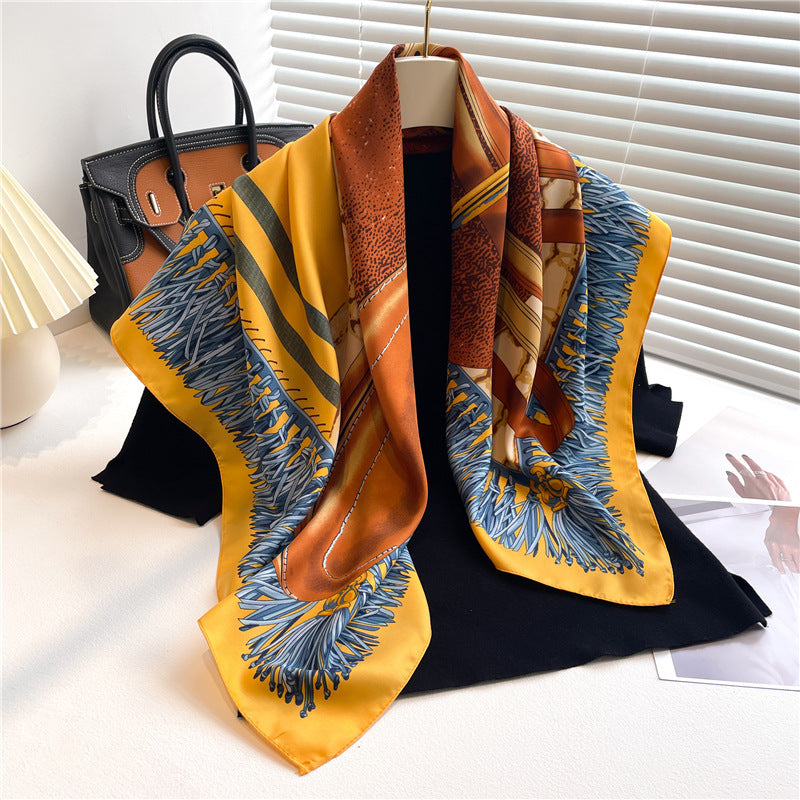 Luxury Women’s Silk Scarf Stylish Color Block Twill Accessory